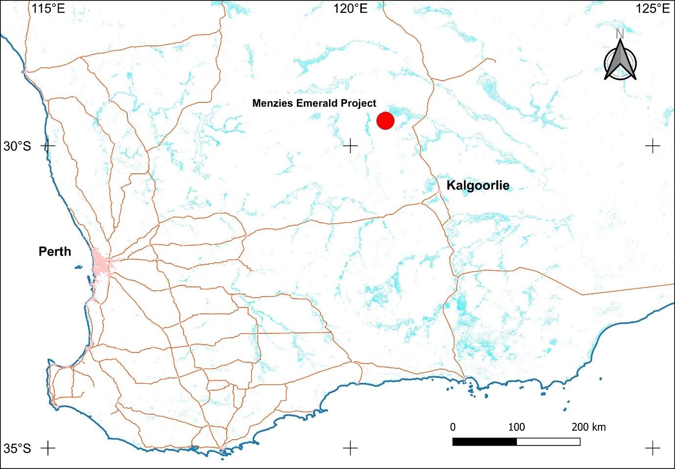 Regional location map for the Menzies Emerald Project